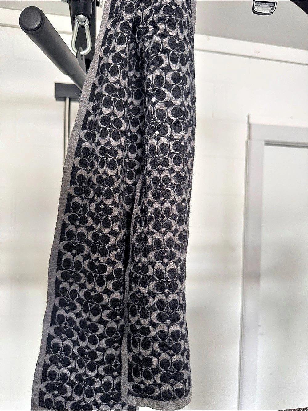 Coach Signature C Merino Wool Scarf in Black & Gray